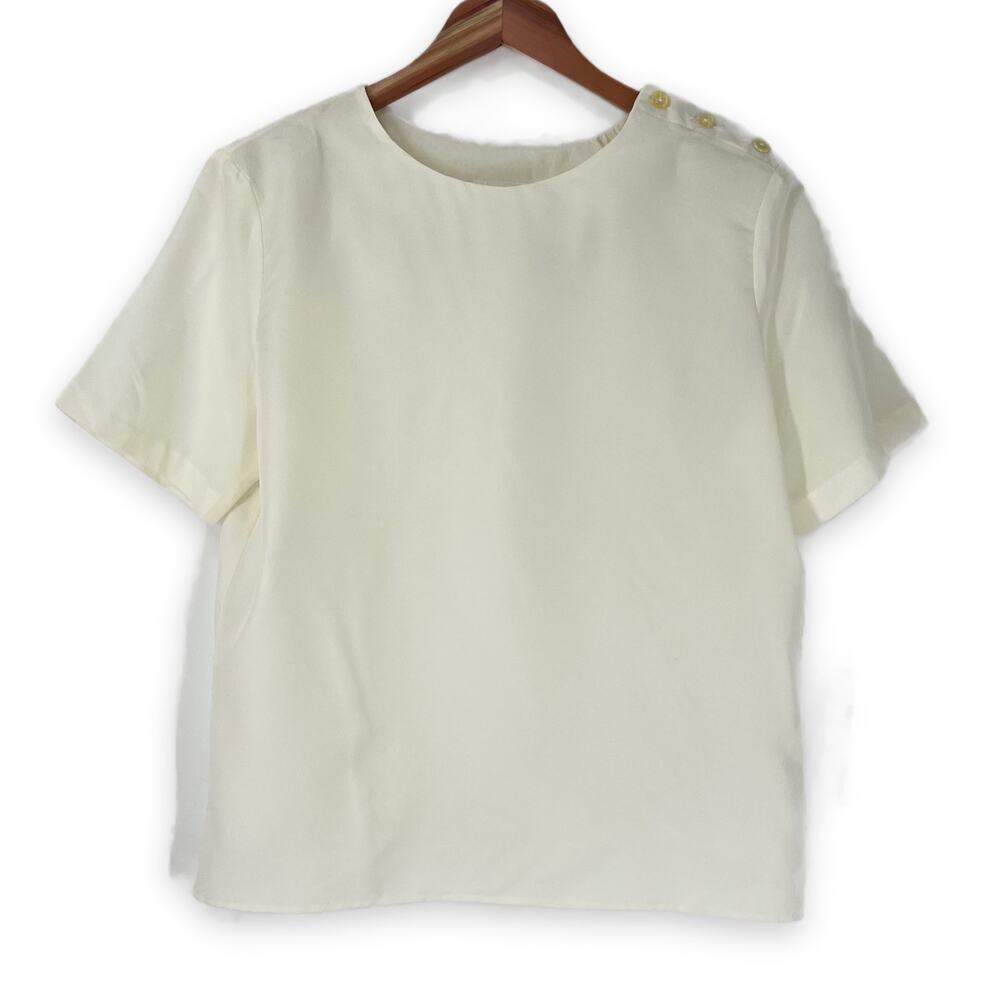 Vintage 90s Inseparables Short Sleeve Chiffon Blouse Ivory Medium/Large